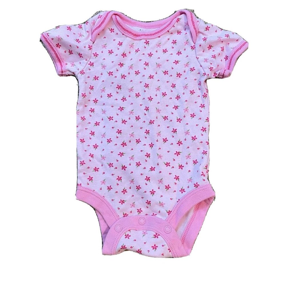 Baby Connection Pink Floral Short Sleeve Snap Bodysuit One Piece Size 3-6m